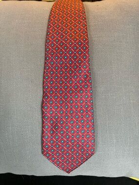 Dior Red and Blue Geometric Silk Tie